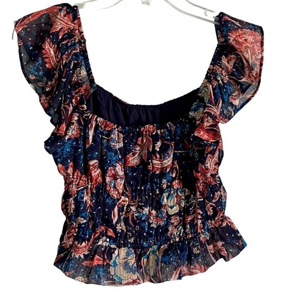 Express Ruffle Sleeve Floral Print Cropped Top XS - Picture 6 of 9